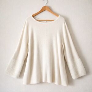 J.Jill Barley XL Cream Faux Fur Cuff Textured Knit Sweater Polished Casual